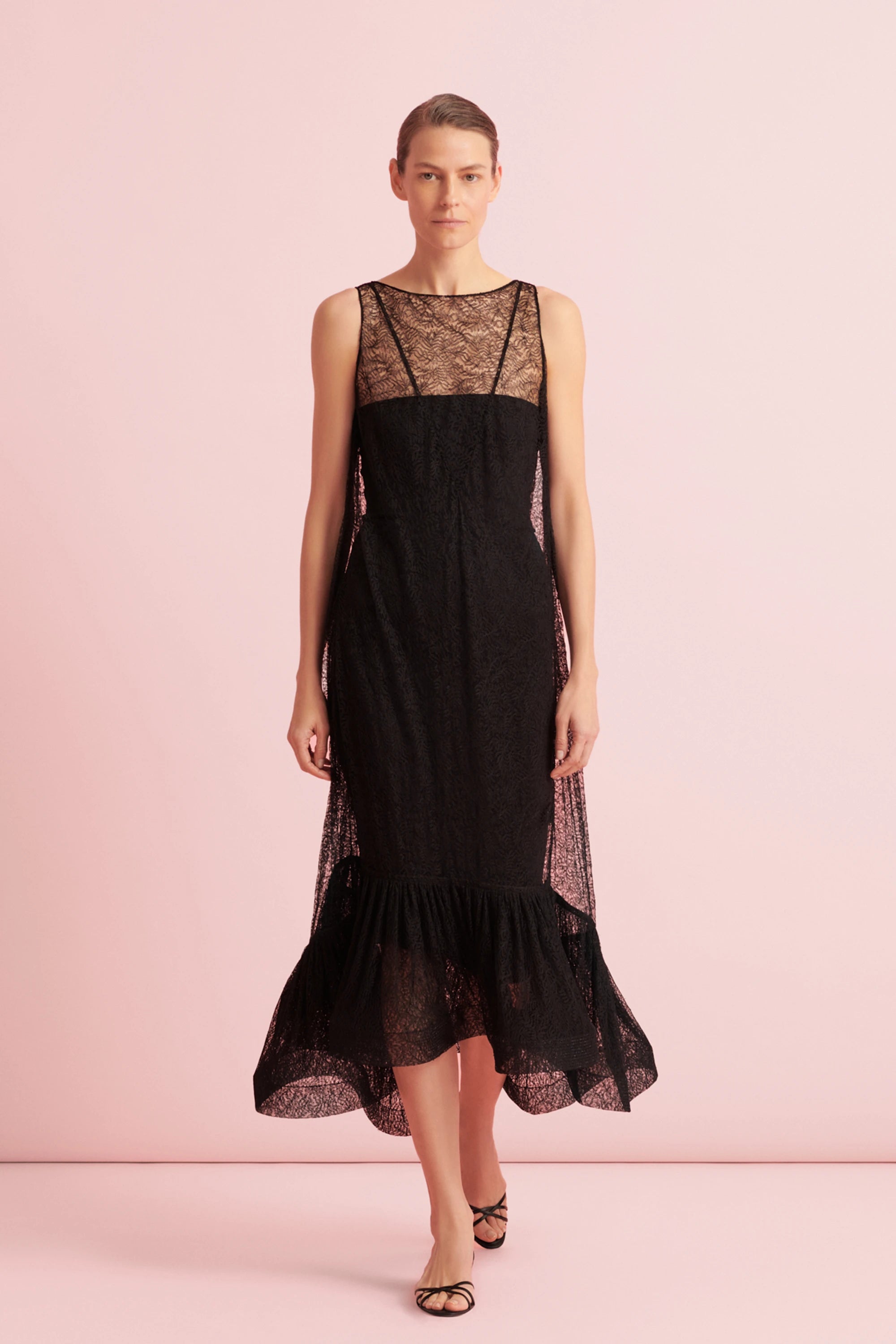 lace inset trapeze dress Lace Inset Trapeze Dress with High-Low Hem, Berry Red