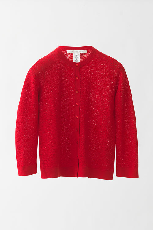 Pointelle Cardigan with handmade Button Holes - Scarlet Red (Front)