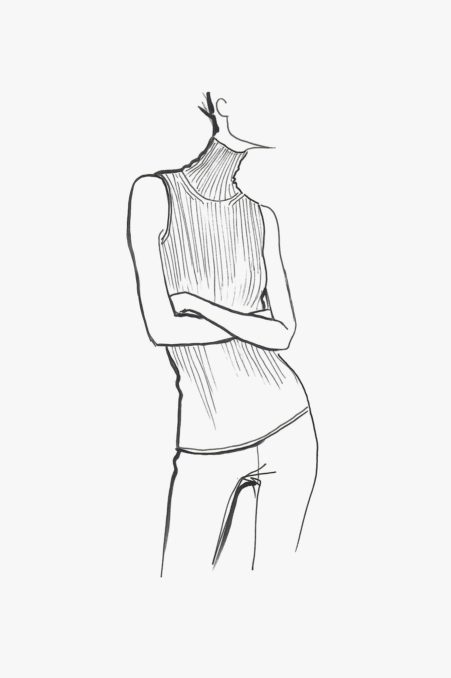 Cashmere Knit Sleeveless Turtleneck Top - sketch