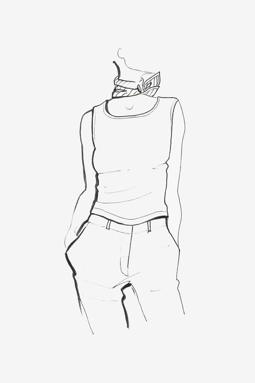Wool and Silk Sleeveless Pullover Top with Boatneck - sketch