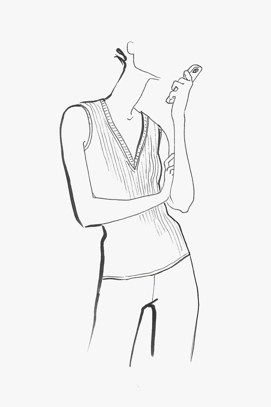 Cashmere Ribbed Sleeveless V-neck Top - Sketch