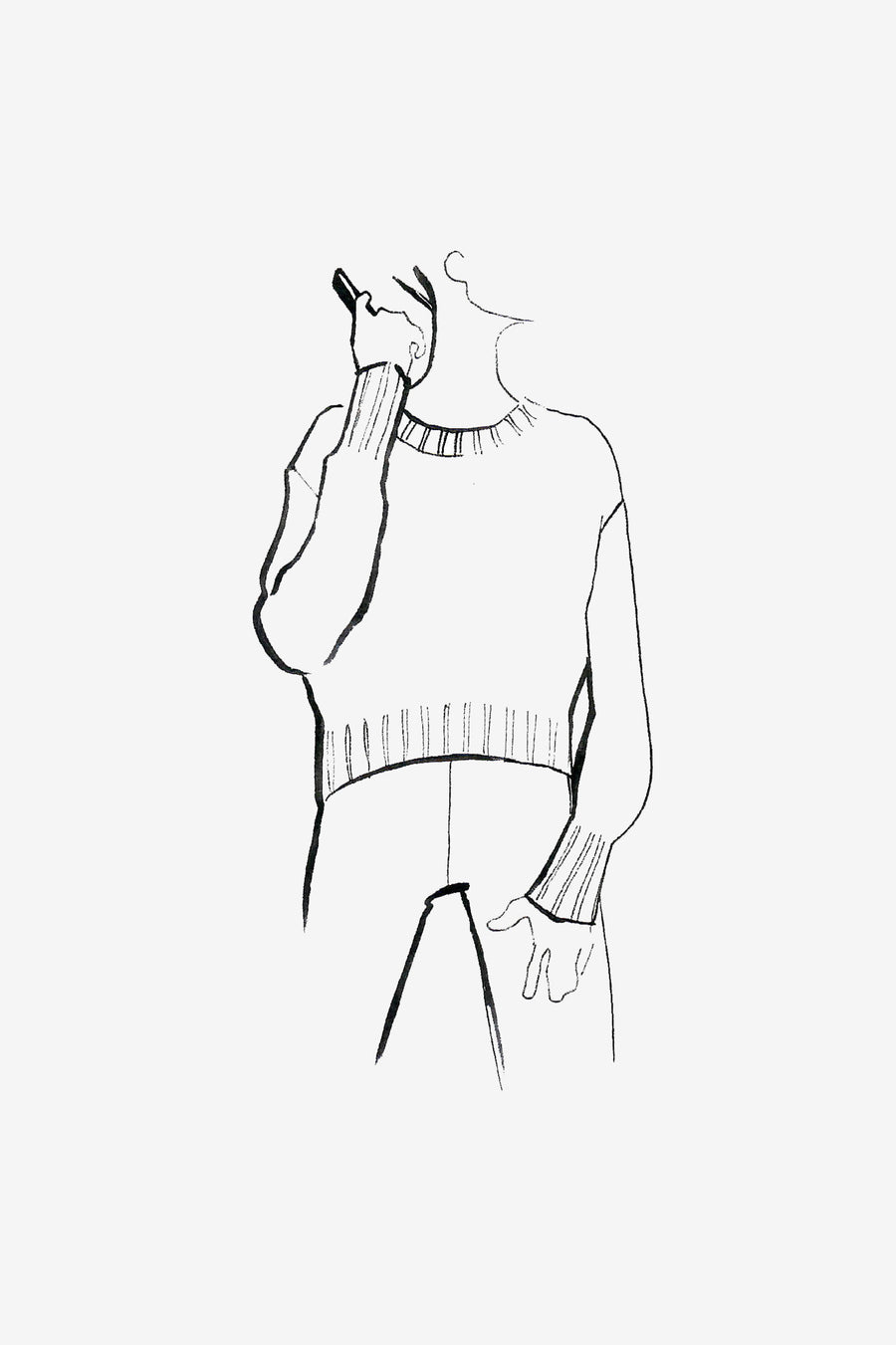 Cashmere and Silk Blend Pullover with Crewneck - sketch