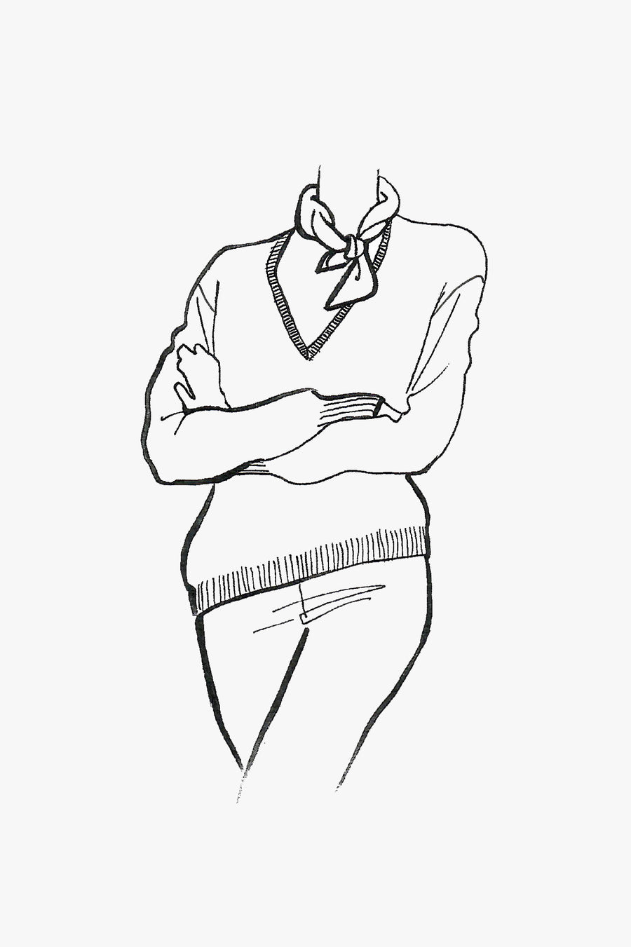 Wool and Silk Blend Pullover with V-Neck and Drop Shoulder - sketch