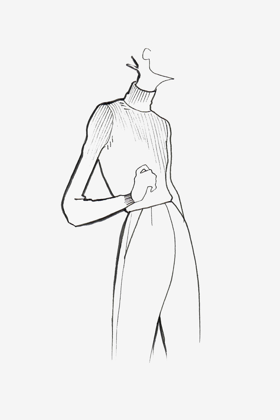 Cashmere Long Sleeved Pullover with Turtleneck - sketch