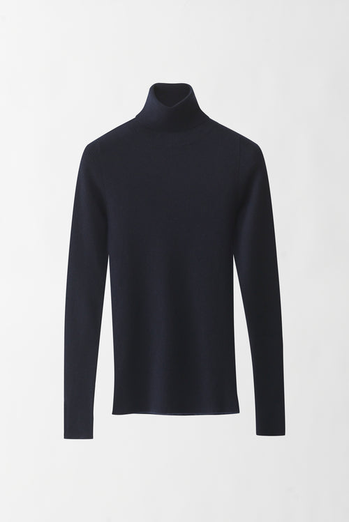 Cashmere Long Sleeved Pullover with Turtleneck - black - front