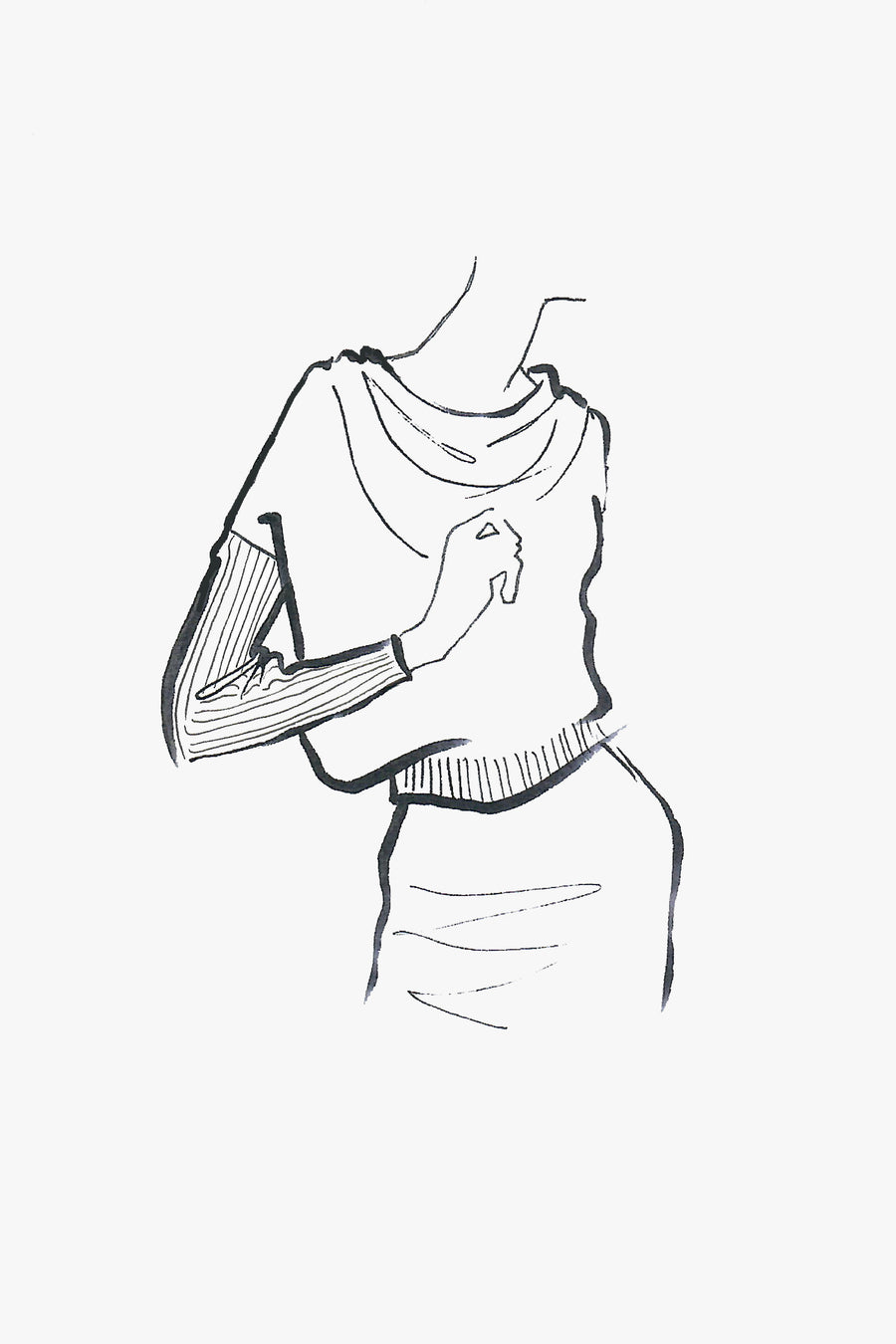 Cashmere Long Sleeved Pullover with Draped Neck - sketch