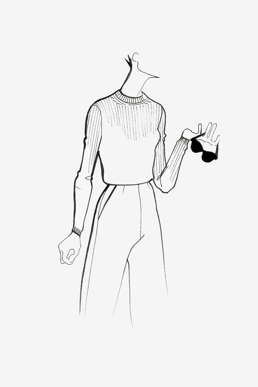 Cashmere Ribbed Pullover with Long Sleeves and Crewneck - sketch