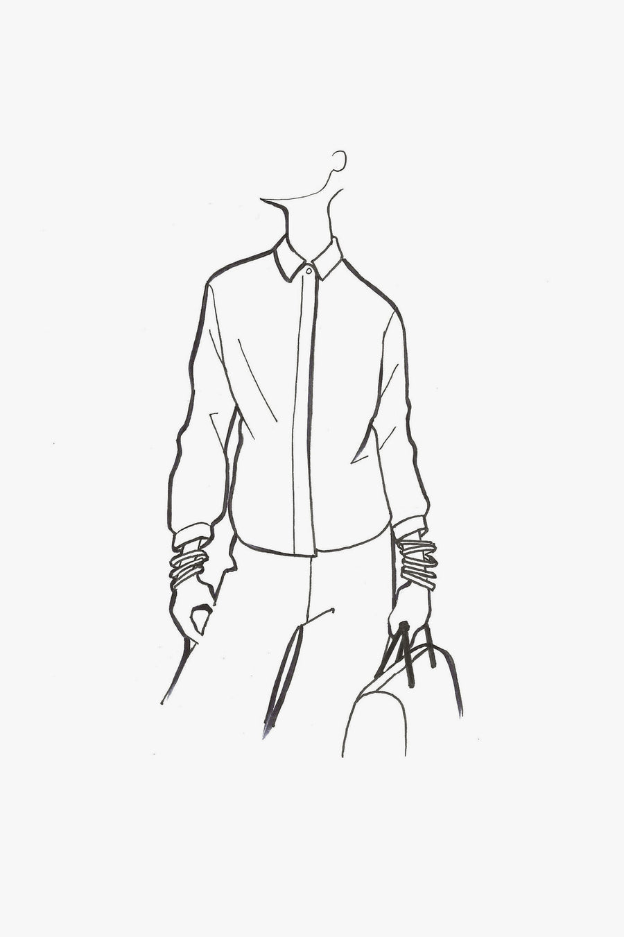 Cotton Classic Collared Shirt with 3/4 Sleeves - sketch