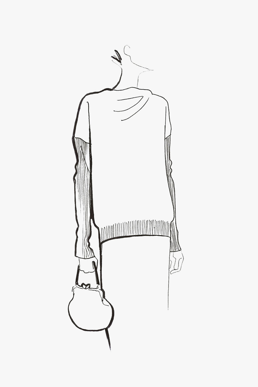 Cashmere Long Pullover with Draped Neck - sketch