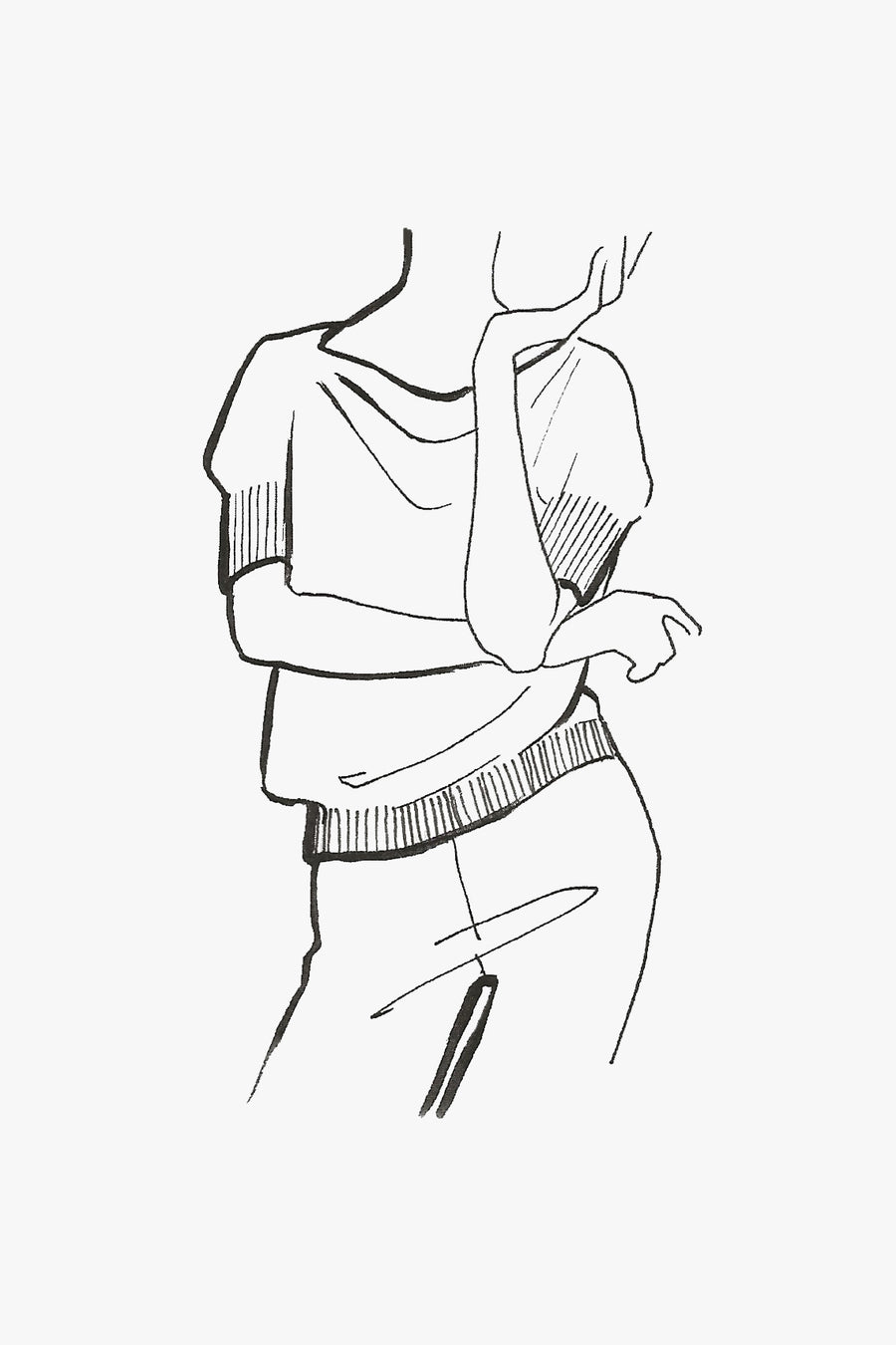 Cashmere and Silk Blend Pullover with Short Sleeves and Draped Neck - sketch