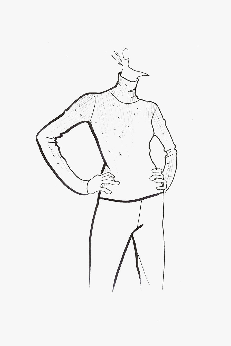 Cashmere Blend Pullover with Long Sleeves and Turtleneck - sketch