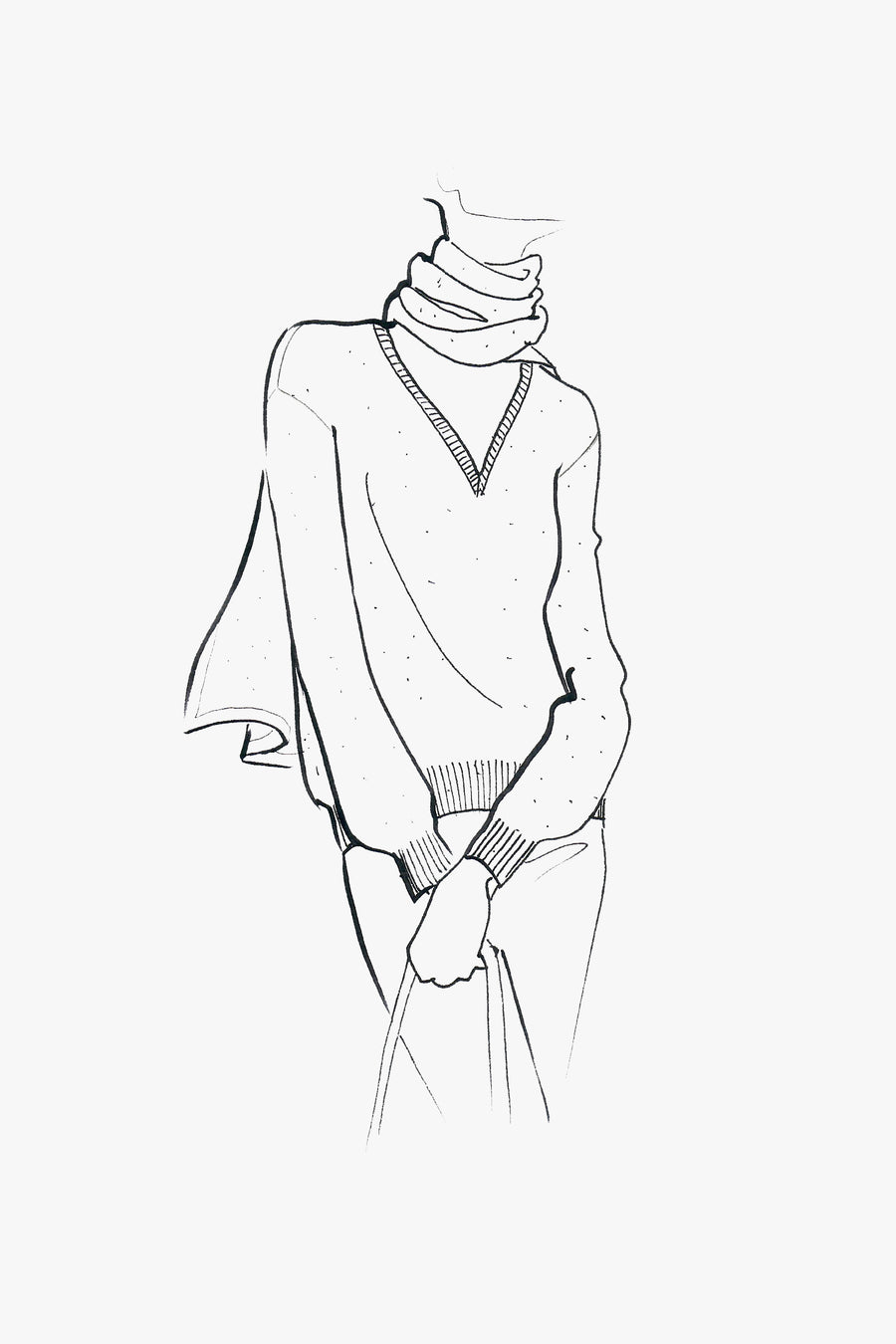 Cashmere and Silk Sparkly Pullover with Long Sleeves and V-Neck - sketch