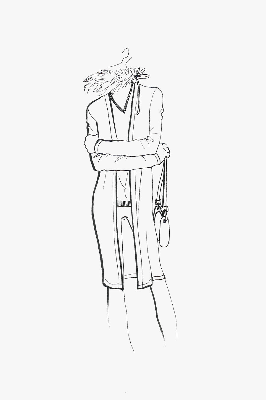 Wool and Silk Long and Open Cardigan- sketch