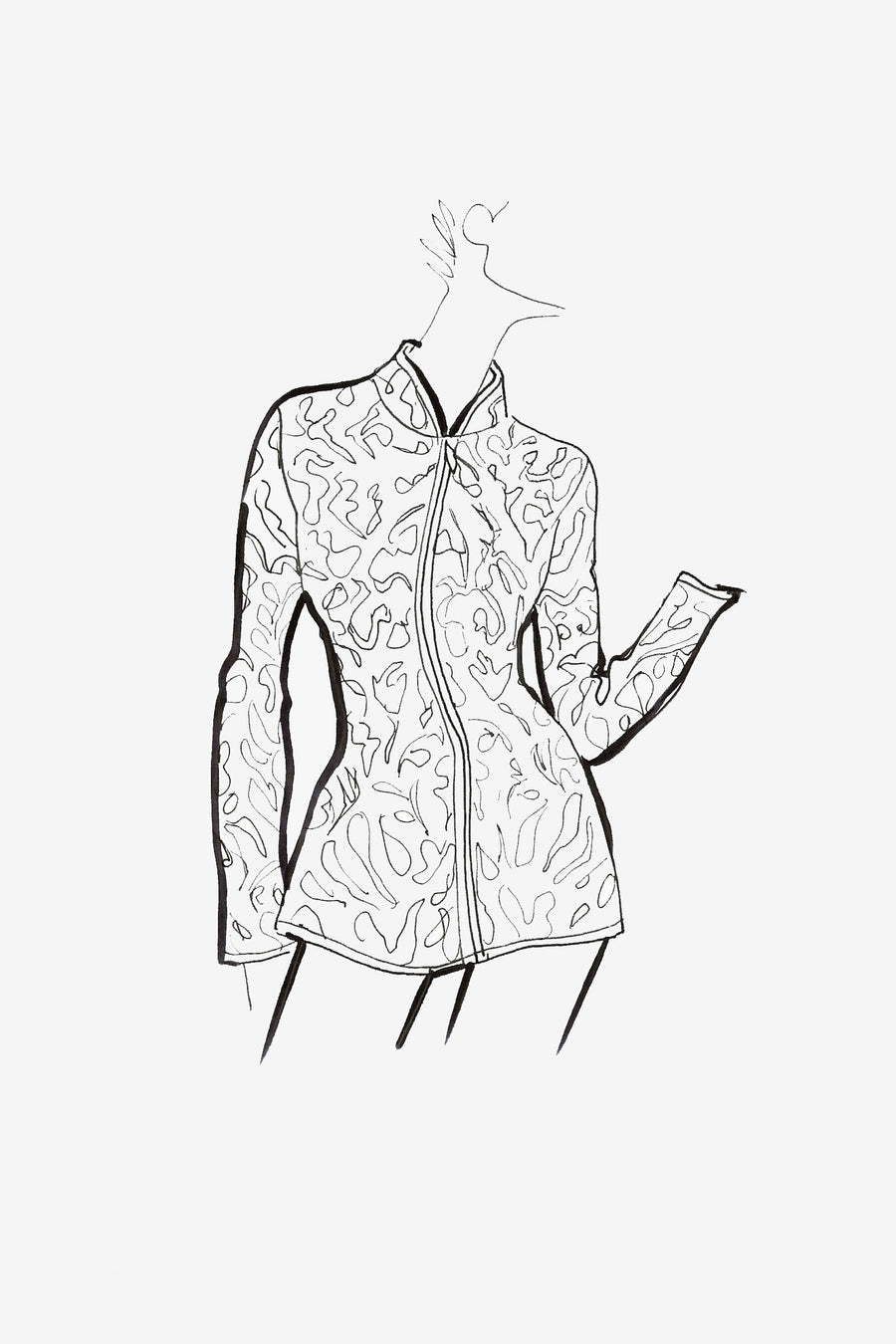 Structured Knit Jacket with Front Zipper - sketch