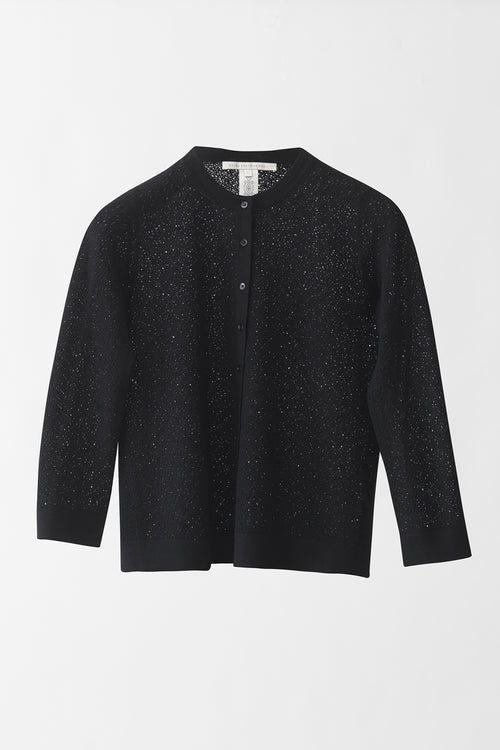 Pointelle Cardigan with handmade Button Holes - Black (Front)