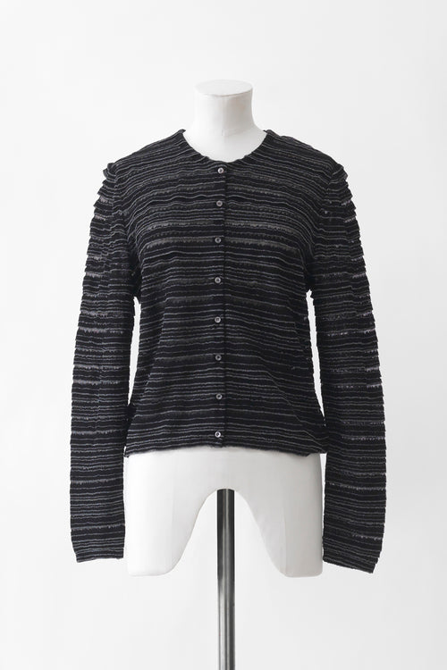 Cotton Ruffle Cardigan - Black and Grey (Front)