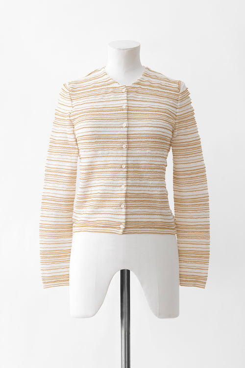 Cotton Ruffle Cardigan - White and Gold (Front)