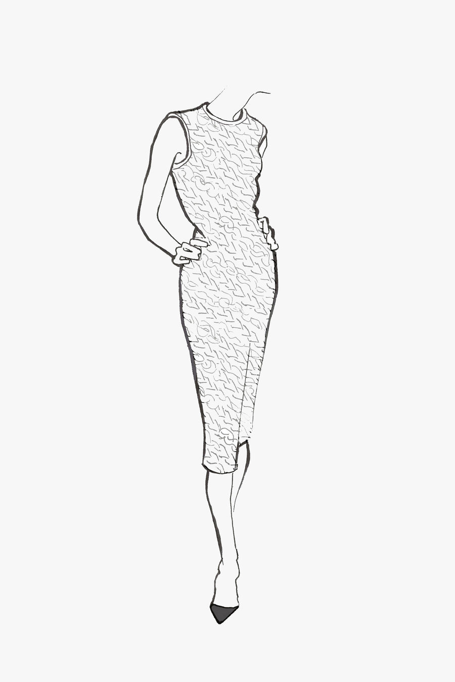 Knit Structured Sleeveless Dress with Crewneck - sketch