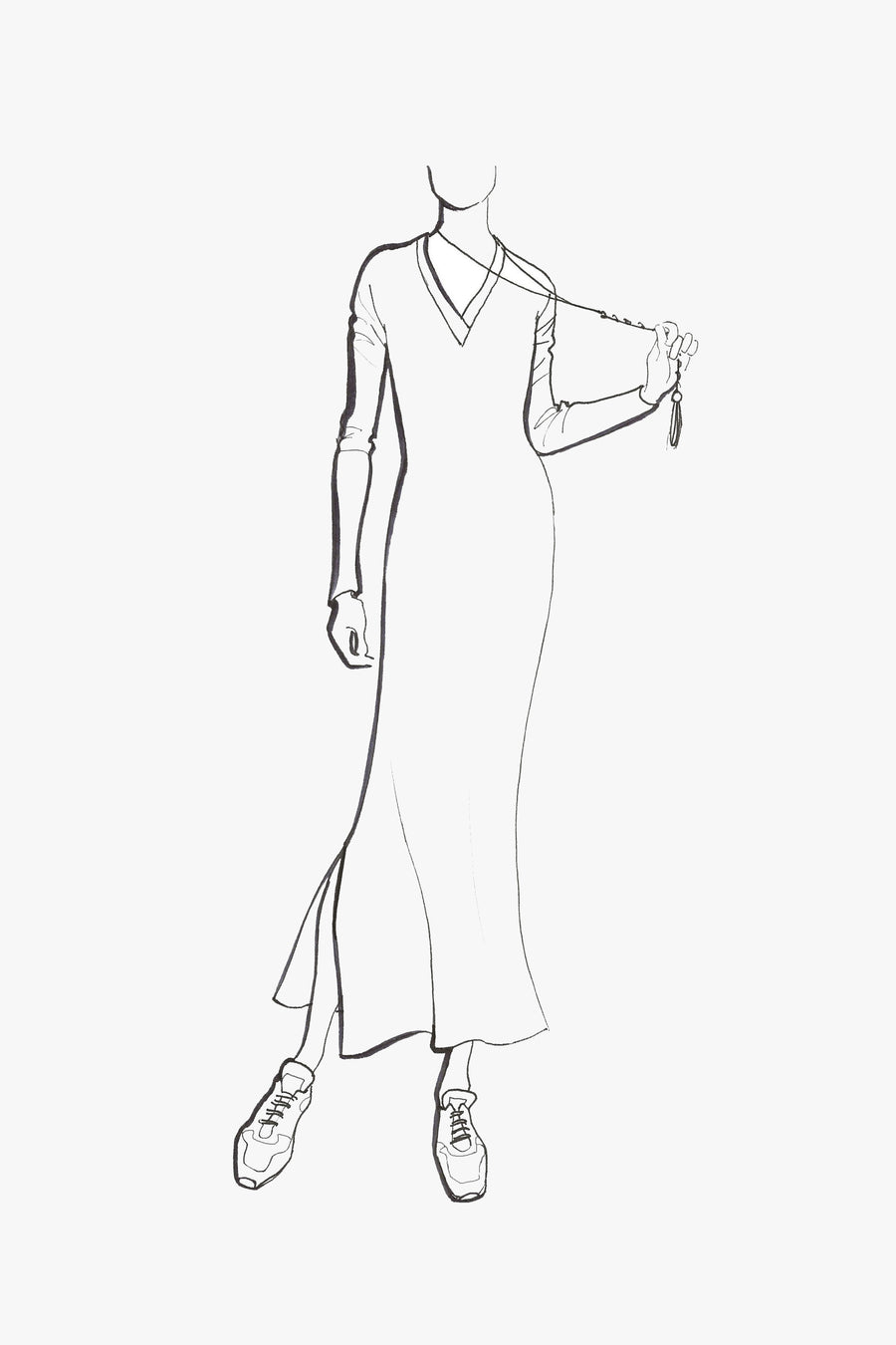 Wool and Silk Knit Dress with Long-sleeves - sketch
