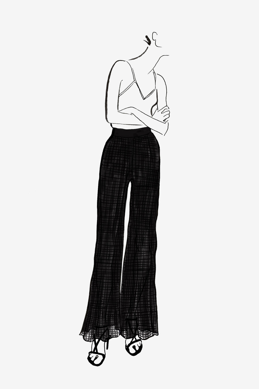 Viscose High Waist Wide Leg Detailed Knit Pant - Sketch