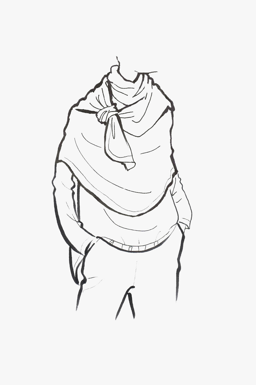 Wool and Cashmere One-End Shawl - sketch