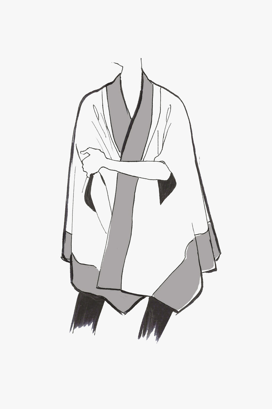 Merinos Wool and Cashmere Two-toned Indoor Cape with Arm Holes - sketch