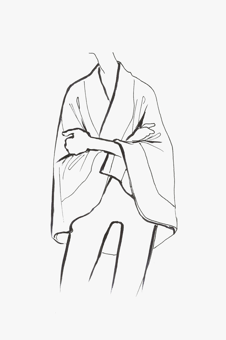 Merinos Wool and Cashmere Two-toned Indoor Cape without Arm Holes - sketch
