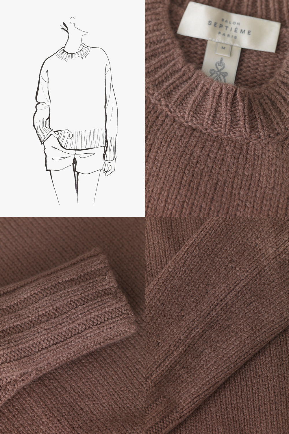 Cashmere Long-Sleeved Pullover with Crewneck - hibiscus - collage