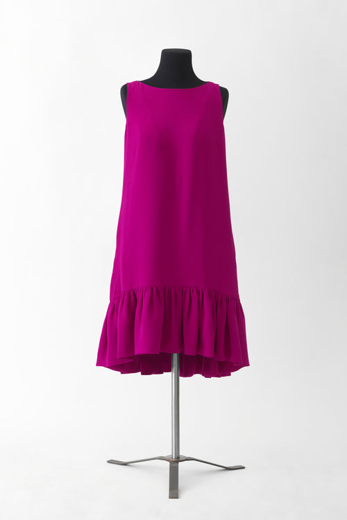 Silk Cady Trapeze Sleeveless Dress with a Crewneck - fuchsia - front