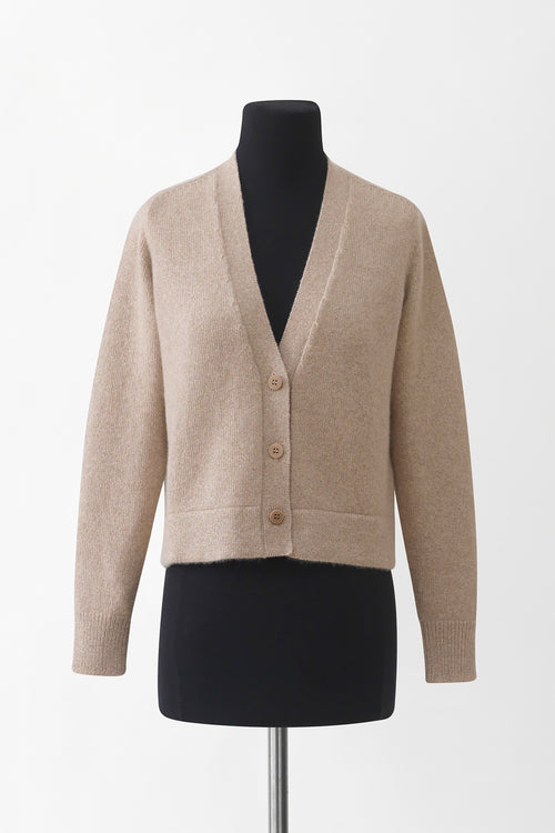 Cashmere Blend Classic Short Cardigan - Camel (Front)