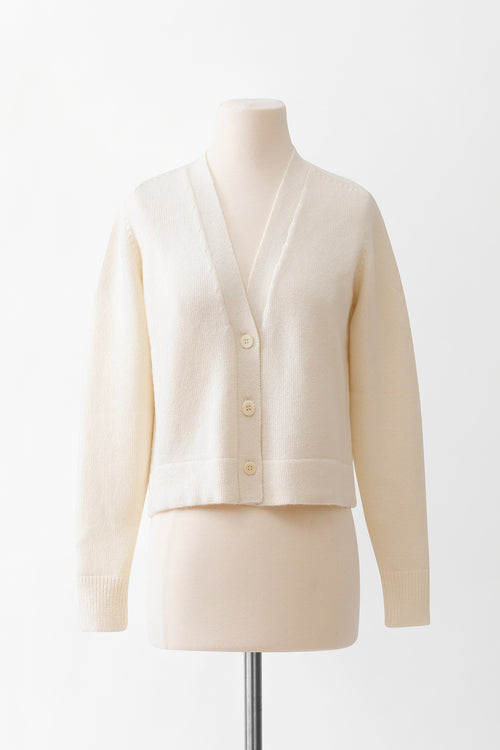 Cashmere Blend Classic Short Cardigan - Ivory (Front)