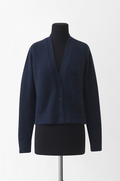 Cashmere Blend Classic Short Cardigan - Heather Navy (Front)
