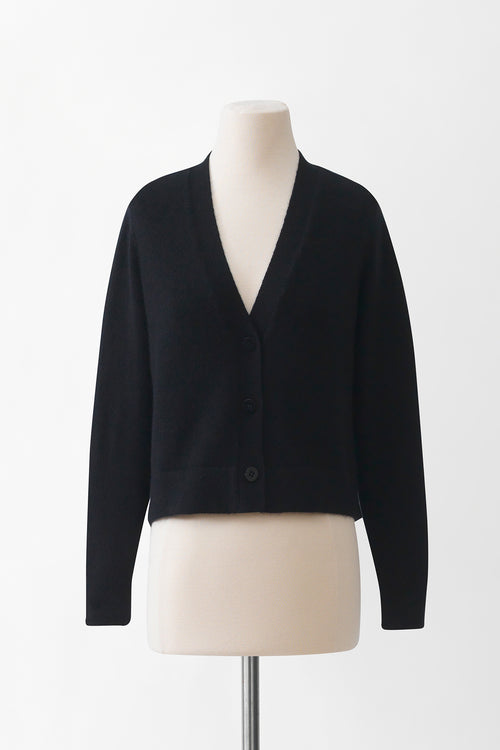 Cashmere Blend Classic Short Cardigan - Black (Front)