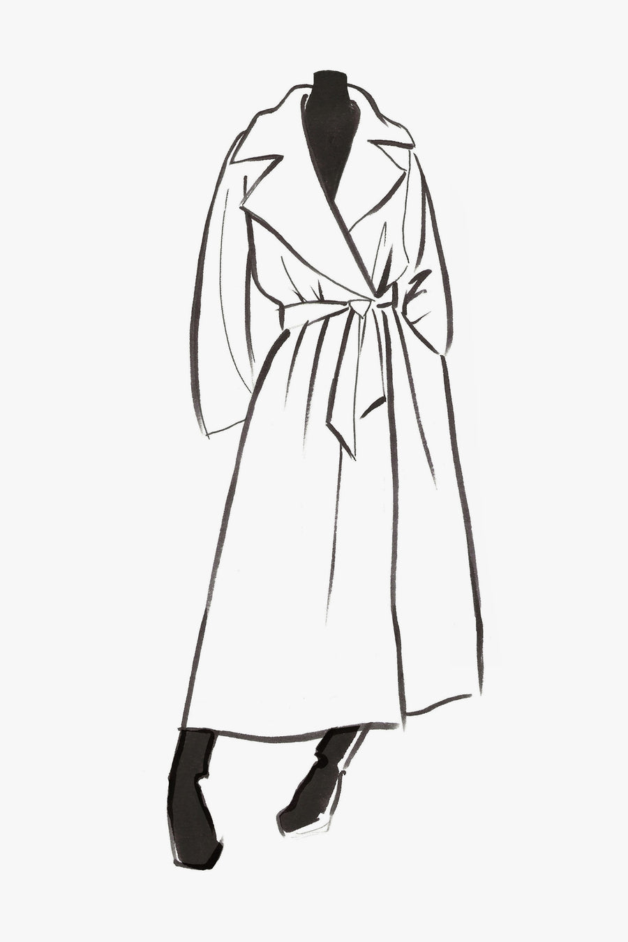 Cashmere Notch Collar Swing Coat - Sketch