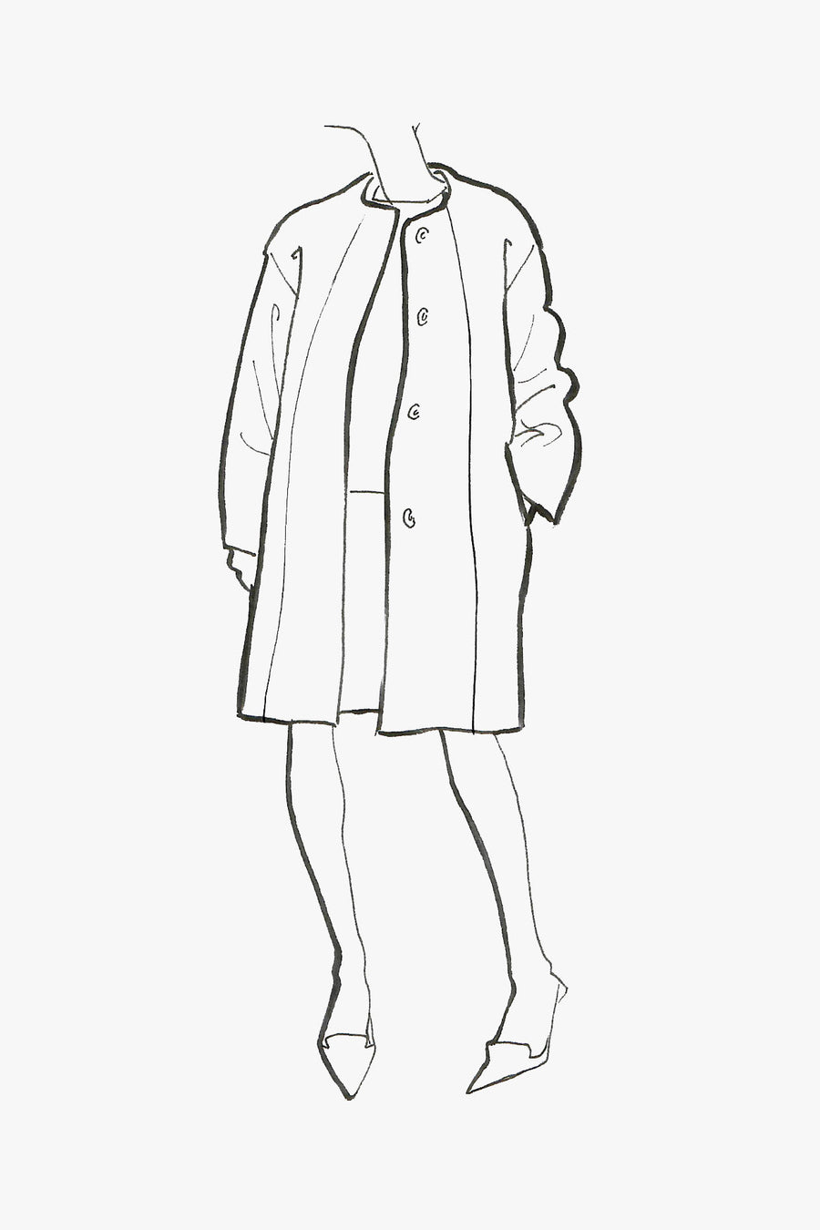 Cashmere Classic Car Coat - sketch