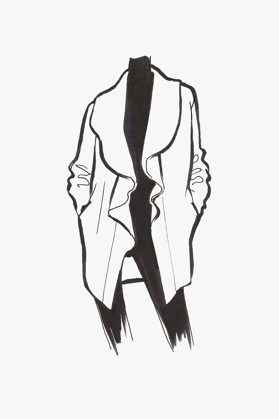 Cashmere Cascade Ruffle Collar Coat with Leather Trim - Sketch