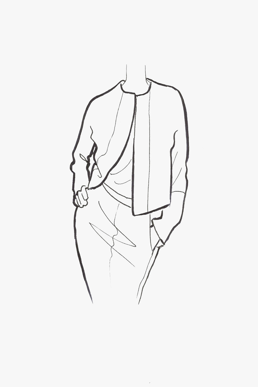 Cashmere Sleeveless Jacket with Leather Trimming - sketch