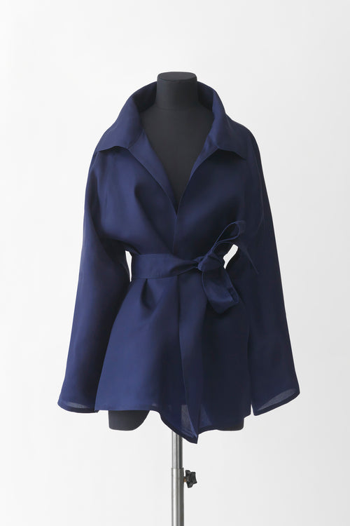 Silk Gazar Trapeze Jacket - Midnight Blue (Front)
