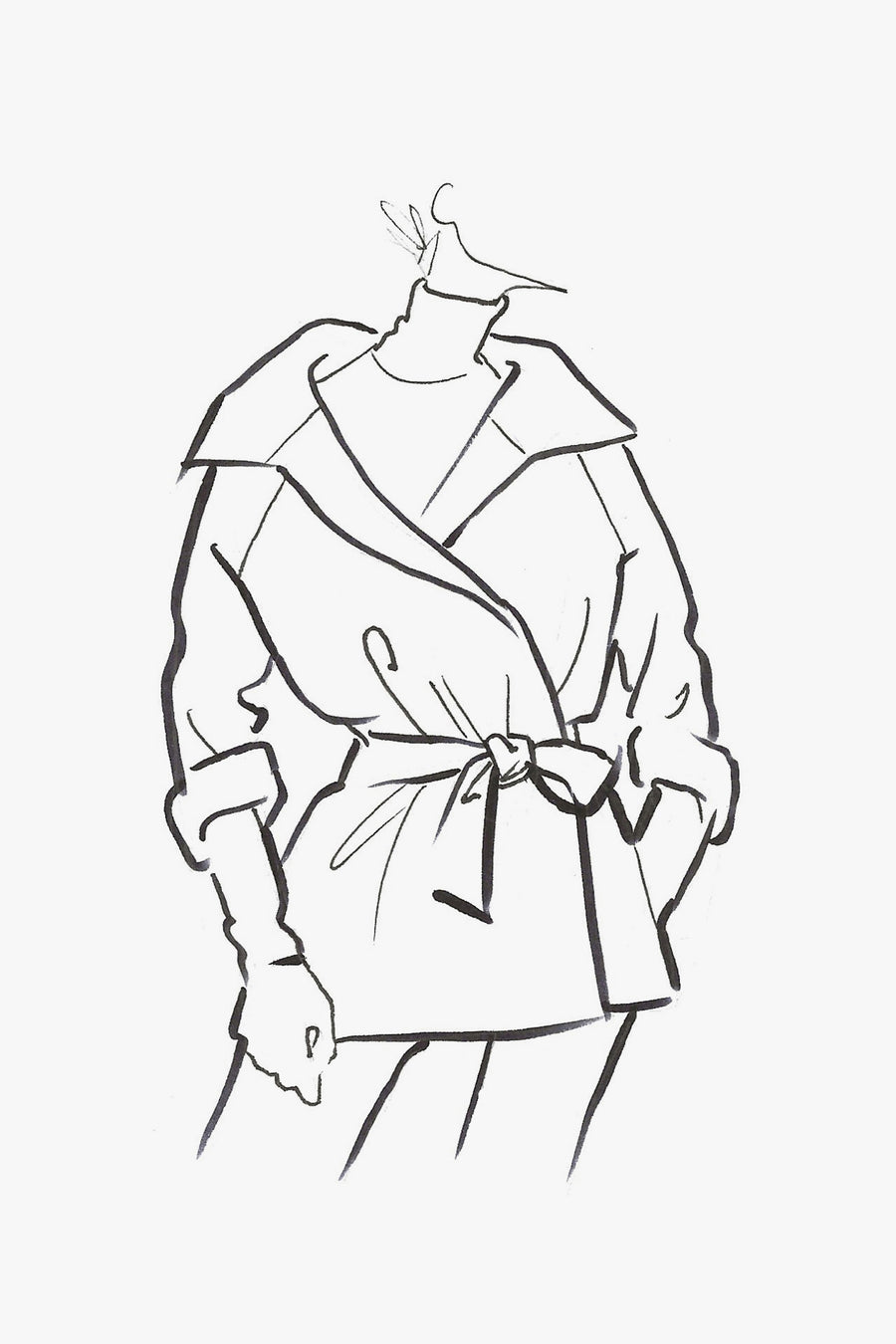 Cashmere Lightweight Trapeze Jacket with Flat Collar - sketch