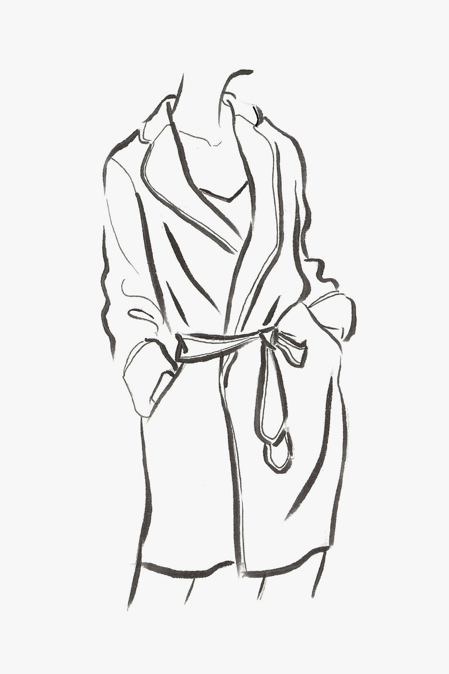Silk Loungewear Knee-Length Robe with Notch Collar - sketch