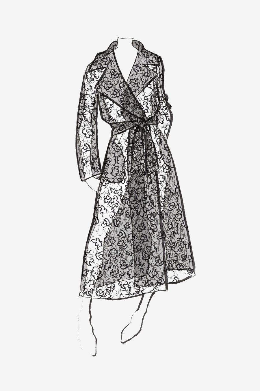 Lace Notch Collar Swing Coat - Sketch