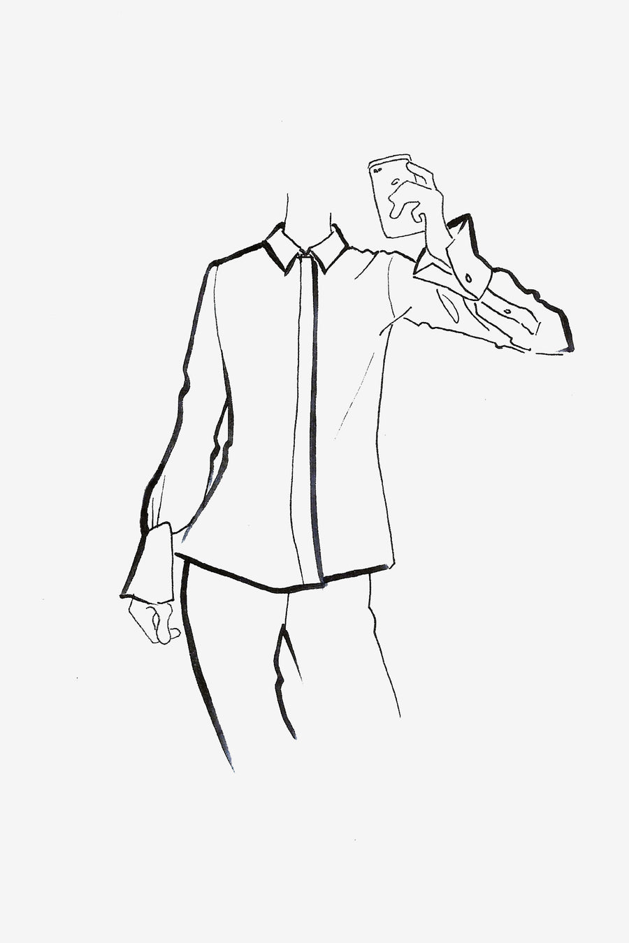Silk Collared Shirt with French Cuffs - sketch