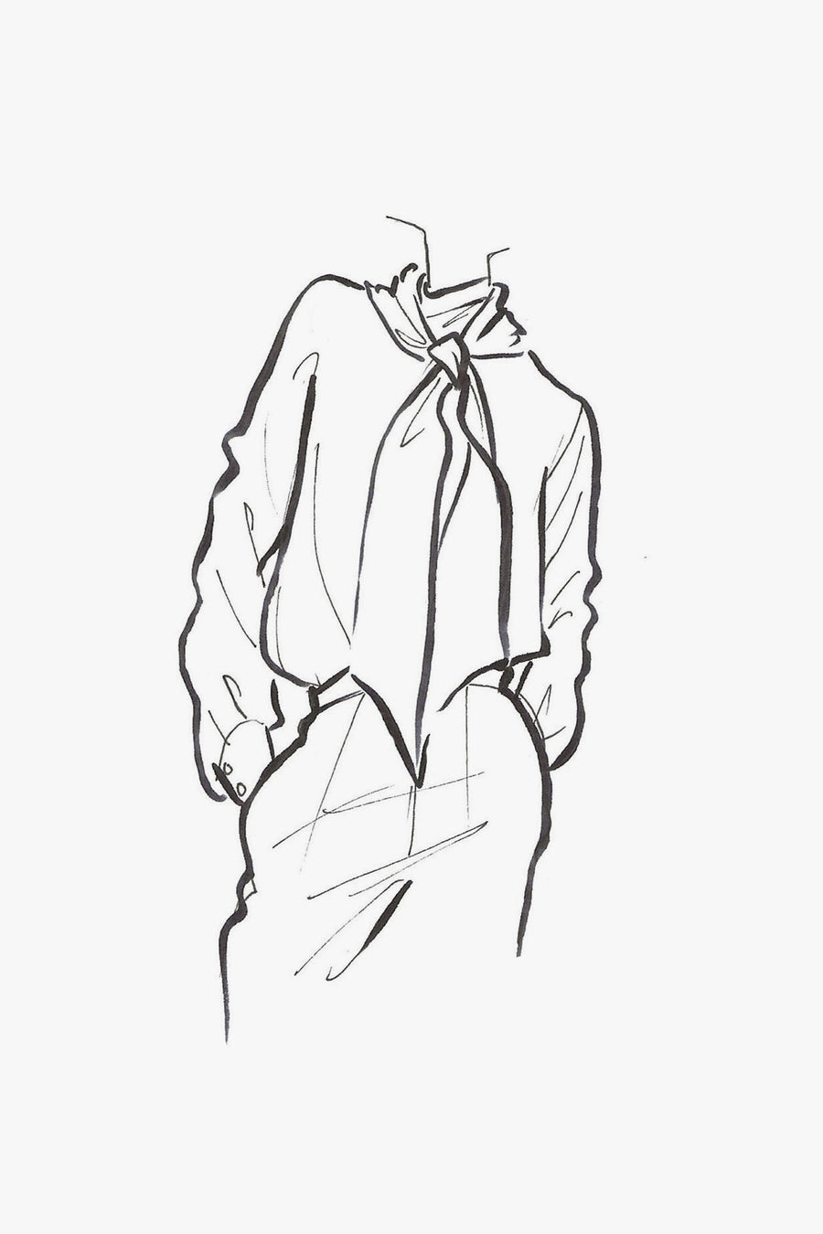 Silk Satin Drop Shoulder Pussy Bow Shirt - sketch