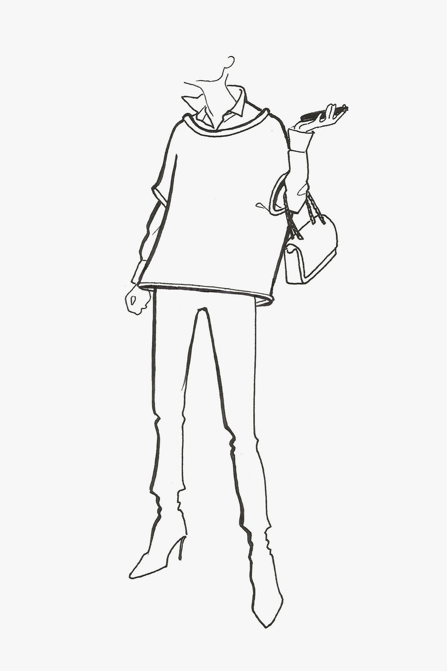Black Cashmere and Leather Lightweight Poncho - sketch