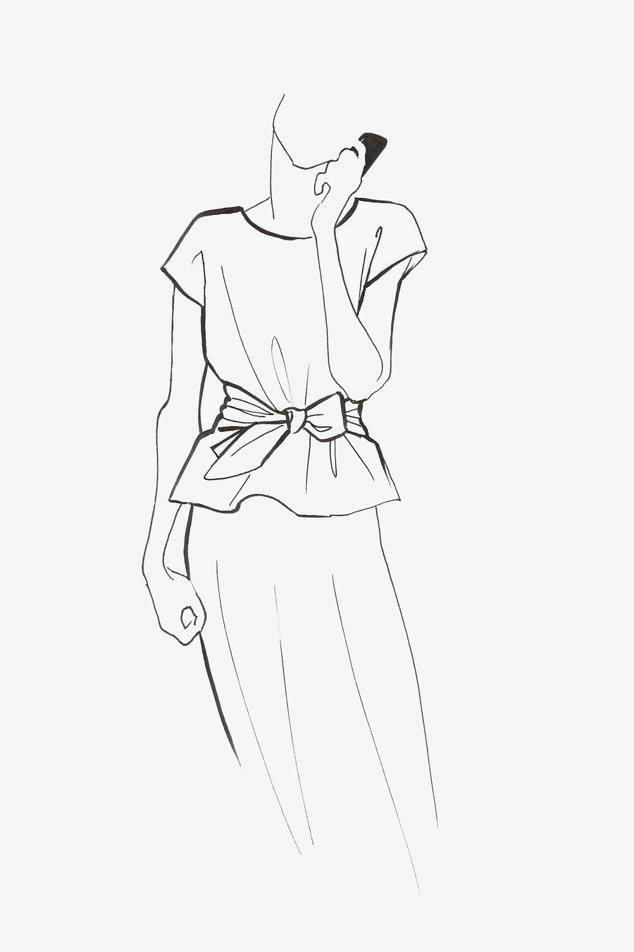 Silk Taffetas Wrap Top with V Back - sketch