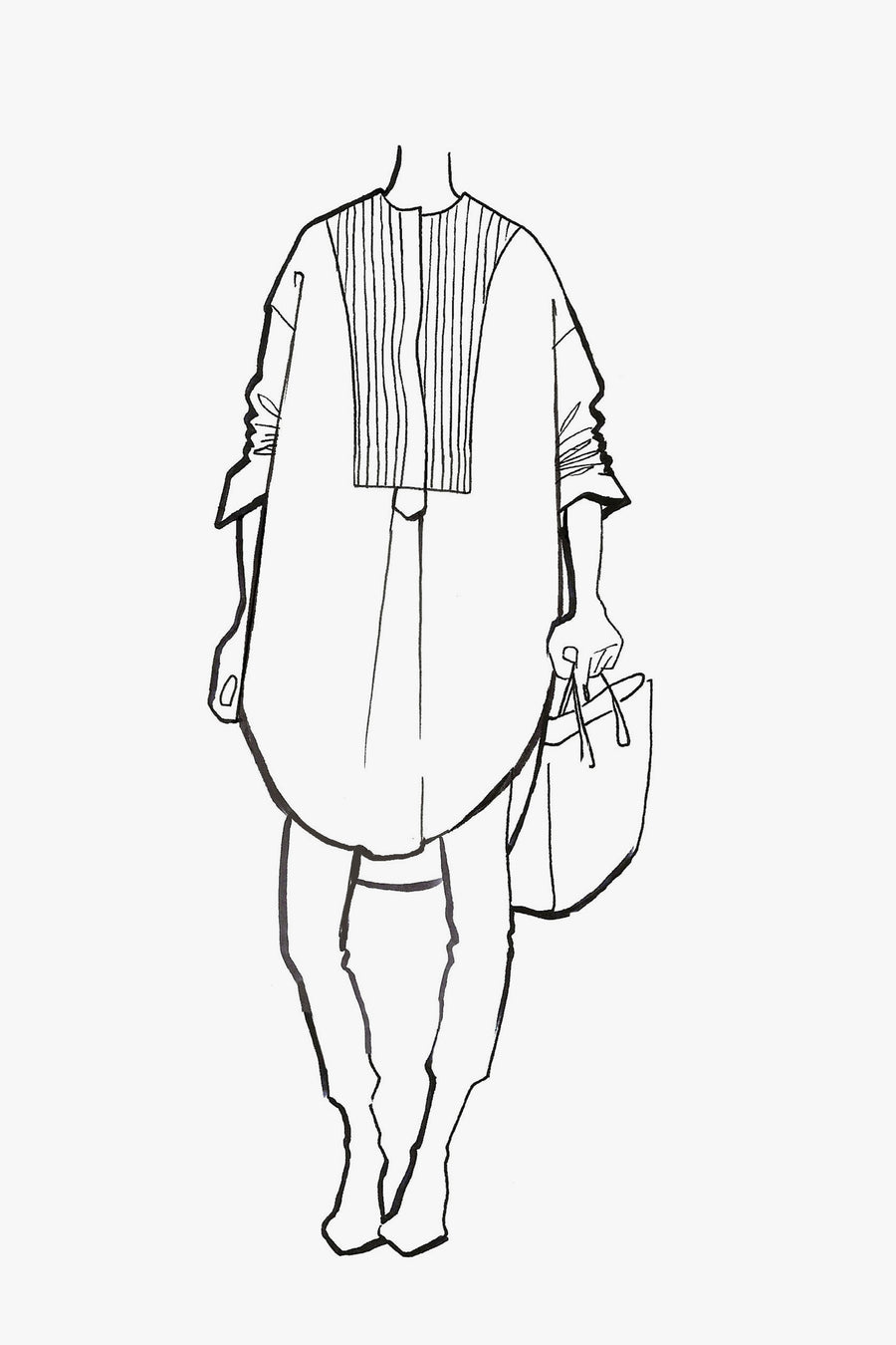 Cotton Front Pleated Yoke Liquette - sketch