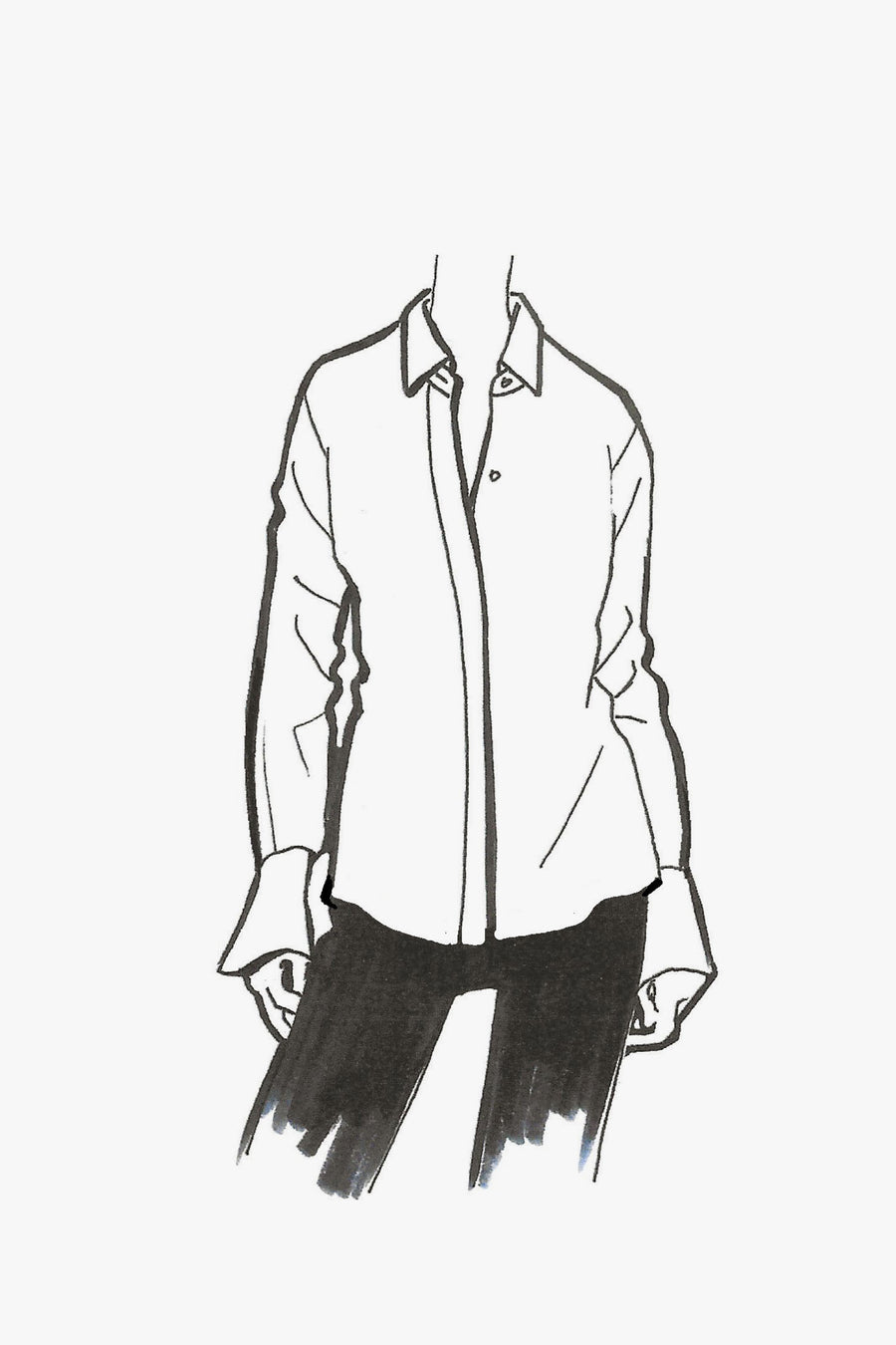Cotton Collared Shirt with French Cuffs - sketch