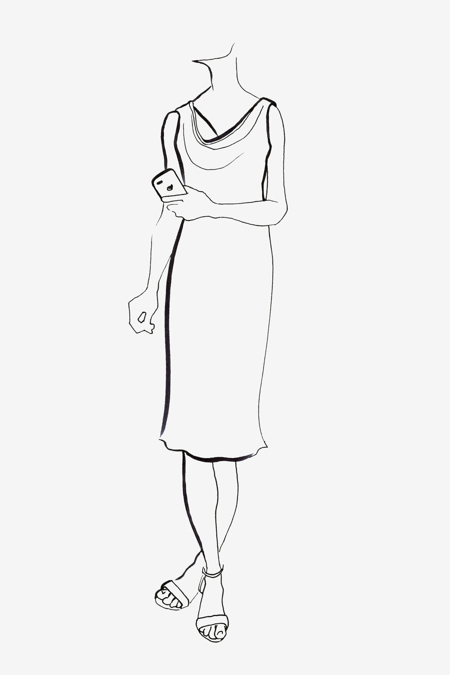 Dress N°18 - Sleeveless Silk Draped Neck Dress - Sketch