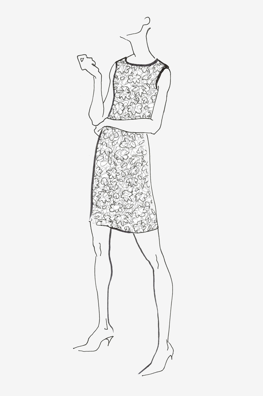 Red Lace Sleeveless Dress - Sketch - Drawing