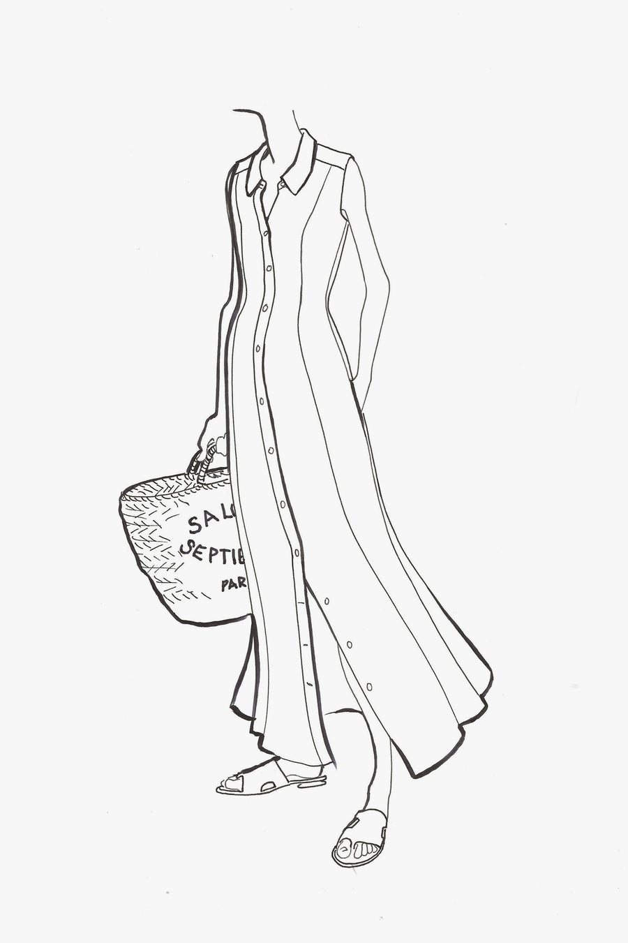 Linen Sleeveless Long Shirt Dress - sketch